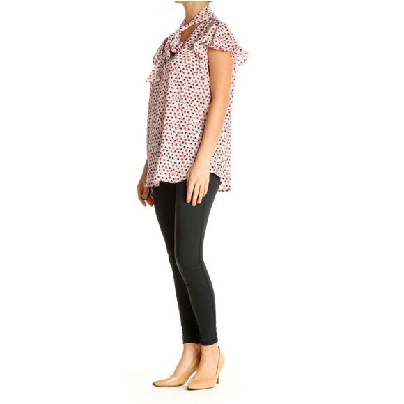 Adrianna Papell Orange Object Print Casual Shirt Women's Size Medium Tie Neck Bl - Picture 4 of 12